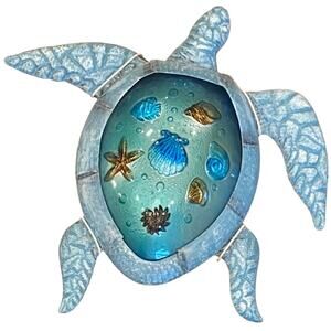 Metal And Glass Sea Turtle Wall Art or Light Fixture Cover, Beach House Decor